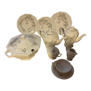 New 1970s Porcelain With Black Berries Branch - Set 72 Pieces