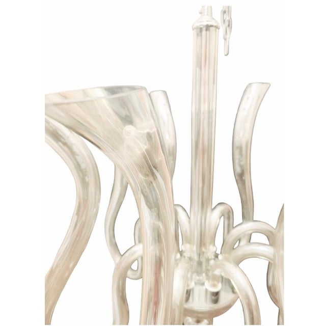 Chrome Massive Italian Murano 12 Light Mercury Glass Curved Pipe Chandelier Light Fixture For Sale - Image 8 of 12