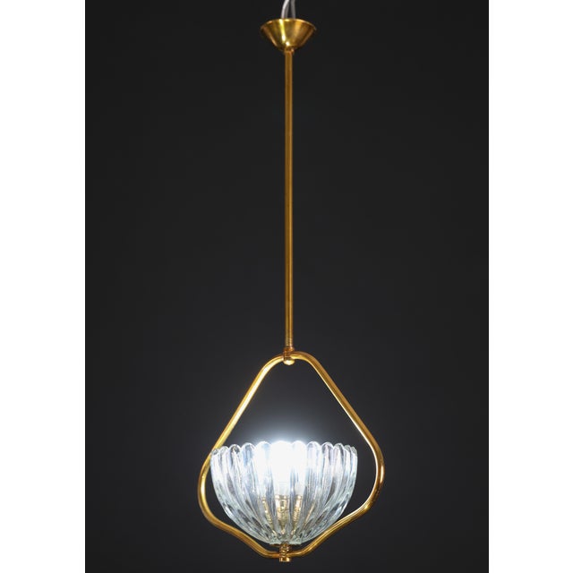 1950s 1950s Art Decò Barovier E Toso Murano Glass and Brass Pendant Light For Sale - Image 5 of 14