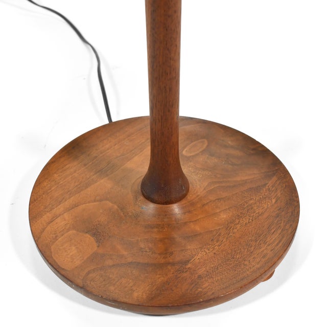 Brass Walnut Floor Lamp with Sculpted Details For Sale - Image 8 of 8