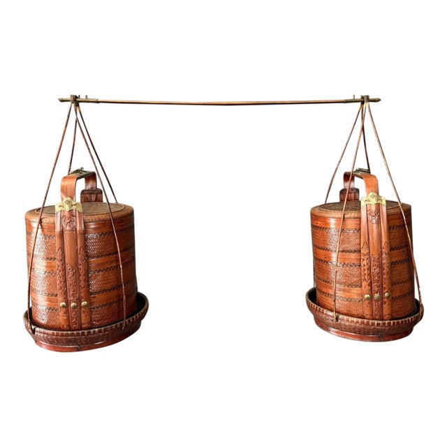 Pair of Early Chinese Wedding Baskets With Handle For Sale