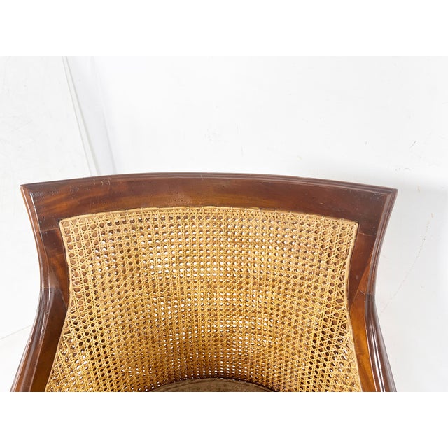 Brown English Regency Style Library Bergere in Mahogany and Cane For Sale - Image 8 of 8