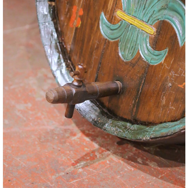 19th Century French Painted Oak Wine Barrel Front With Fleur-De-Lis Decor For Sale - Image 4 of 8