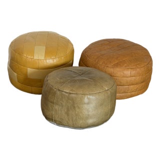 Vintage 1970’s De Sede Attributed Leather Ottomans For Sale