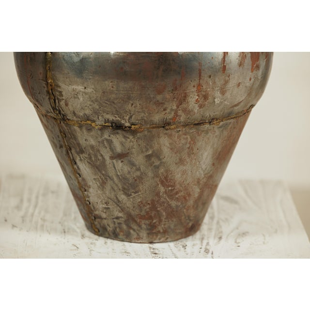 Vintage Indian Handcrafted Metal Water Vessel with Wooden Stopper For Sale In New York - Image 6 of 18