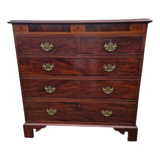 Very Fine Late 18th C / 19th C Inlaid English Mahogany Georgian 5 Drawer Chest For Sale