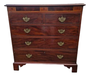Very Fine Late 18th C / 19th C Inlaid English Mahogany Georgian 5 Drawer Chest