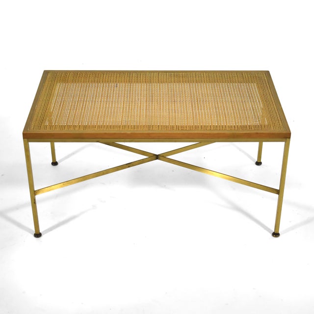 Mid-Century Modern Paul McCobb Brass & Cane Bench For Sale - Image 3 of 9