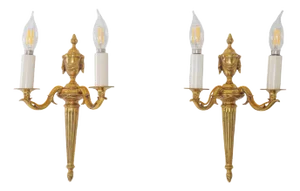 Luminaire d'Art French Empire Louis XVI Style Double Arm Cast Brass Sconces, Pair Of