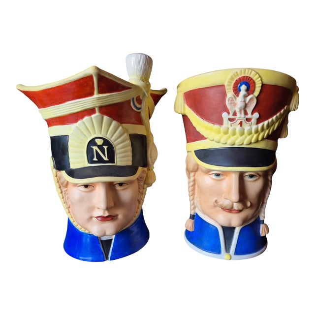 Vintage Royal Orleans Napoleonic Military Head Vases - A Pair (Jg) For Sale