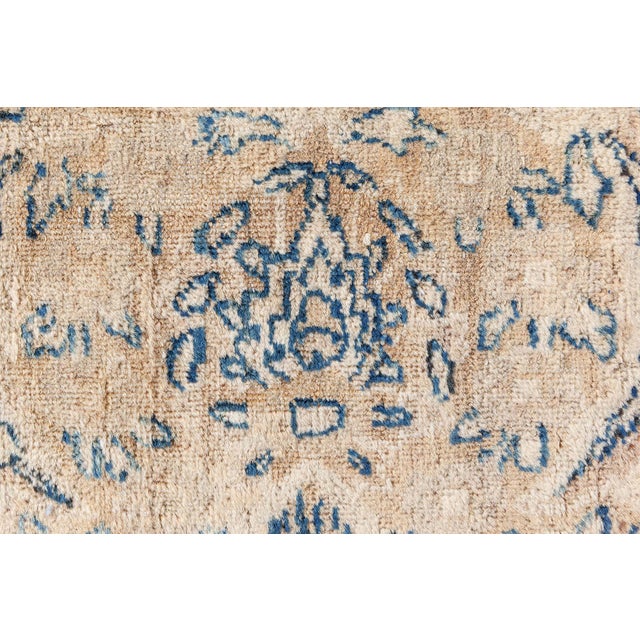 Textile Antique Blue and Beige Persian Kirman Handwoven Wool Rug For Sale - Image 7 of 8