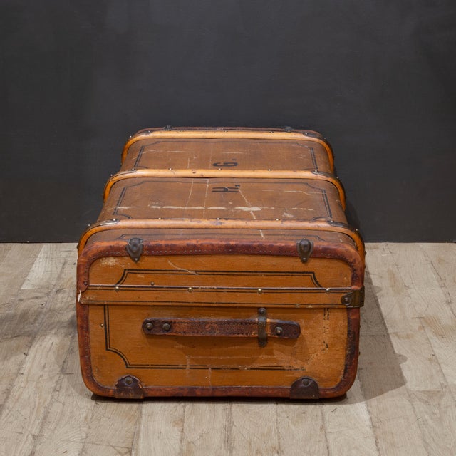 Metal Antique German Monogrammed Flat-Top Cabin Steamer Trunk c.1910 For Sale - Image 7 of 11