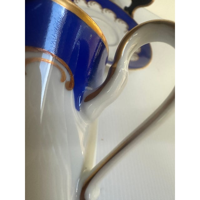 Vintage 1950's Kunst Hummendorf Kronack Bavaria Germany Porcelain Tea Set Trio Cobalt Blue Gold Tea Cup Saucer Dessert Plate For Sale - Image 12 of 18