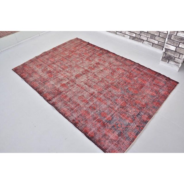 Turkish Vintage Distressed Turkish Oushak Rug in Crimson Red For Sale - Image 3 of 10