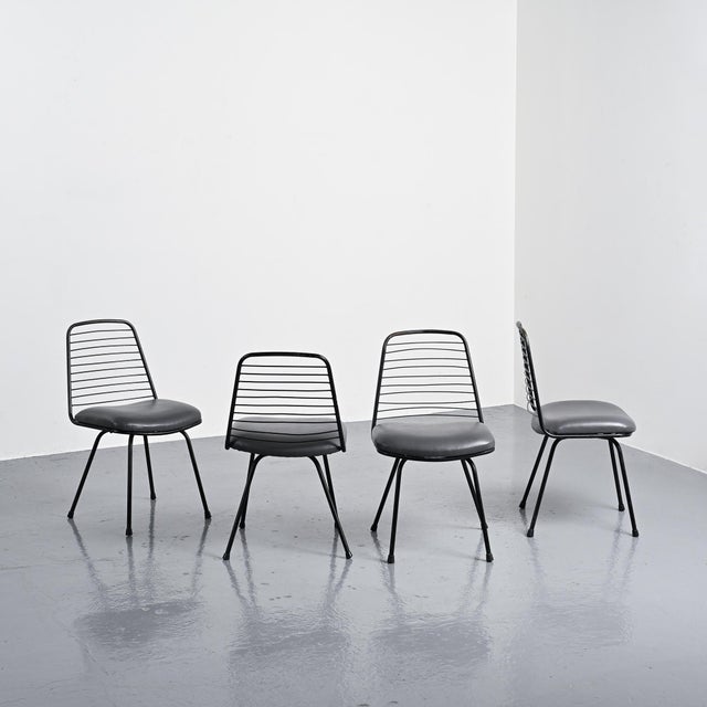 1950s Modernist Wire Chairs attributed to Jean-Louis Bonnant, 1955, Set of 4 For Sale - Image 5 of 13