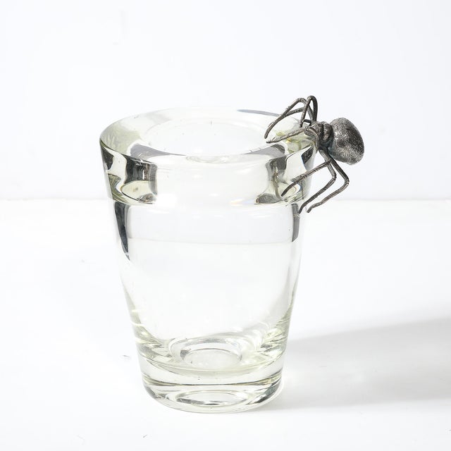 Transparent Aesthetic Movement Silver Spider Sculpture Crystal Vase Signed Leerdam Crystal For Sale - Image 8 of 15
