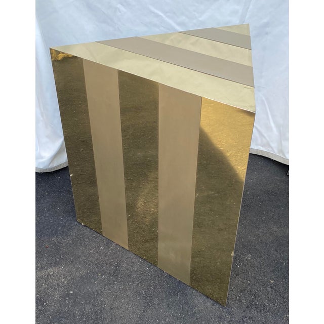 Paul Evans Style Mid-Century Modern Gold Cityscape Triangular End Side Table For Sale In Philadelphia - Image 6 of 11
