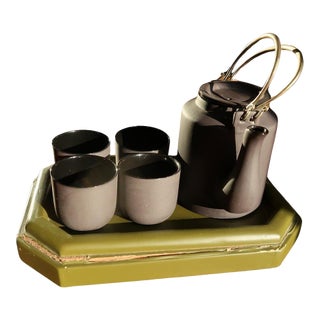 Vintage 1970s Vietnamese Ceramic Tea Set With Lacquered Tray, Hanoi – Minimalist For Sale
