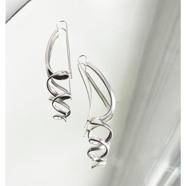 Vintage Mid-Century Modern Pitti E Sisi Sterling Silver Threader Earrings, Arezzo Italy, A Pair For Sale - Image 9 of 12