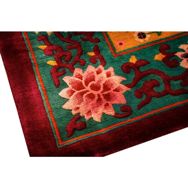 1920s Room Size Wool Red Chinese Floral Modern Antique Knotted Art Deco Rug For Sale - Image 9 of 9