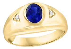 1 1/4 Ct Oval Natural Ceylon Blue Sapphire Engagement Ring in 18 Karat Gold, MEN