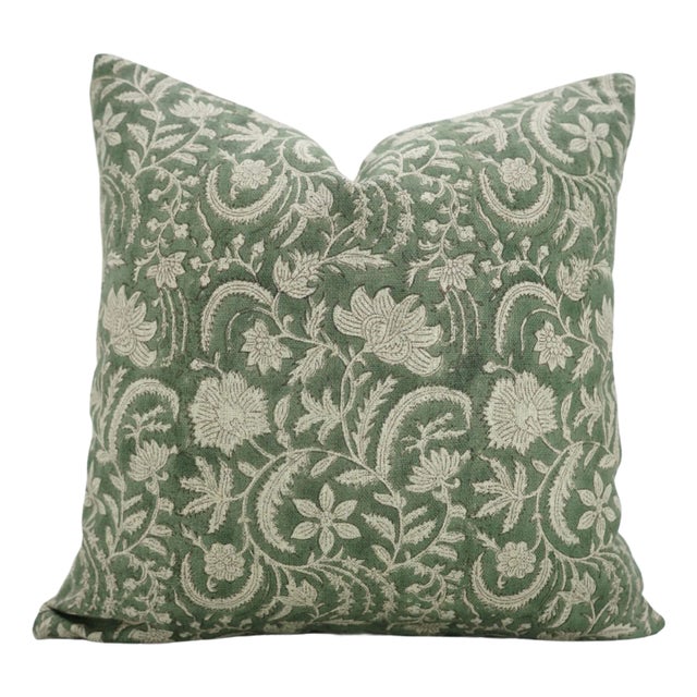 Handmade Block Print Decorative Cushion Cover Thick Linen 24x24 Inch - Kundanvan For Sale