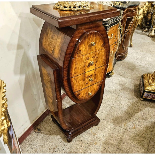 Art Deco Art Deco Wood Nightstand Chest With 4 Drawers – Handcrafted Burl Wood Accent Cabinet For Sale - Image 3 of 3