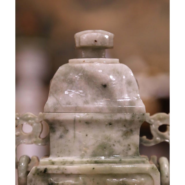 20th Century Chinese Carved Jade Covered Vase With Pierced Handles For Sale In Dallas - Image 6 of 13