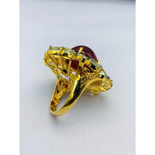 Ruby Red Bochic "Orient" Vintage Natural Ruby & Aquamarine Ring Set In 18K Solid Gold For Sale - Image 8 of 18