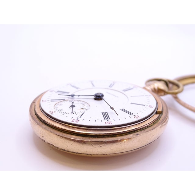 Savonette Pocket Watch in 14k Gold, Porcelain and Crystal from American Waltham Watch Co., USA, 1900s For Sale - Image 15 of 18