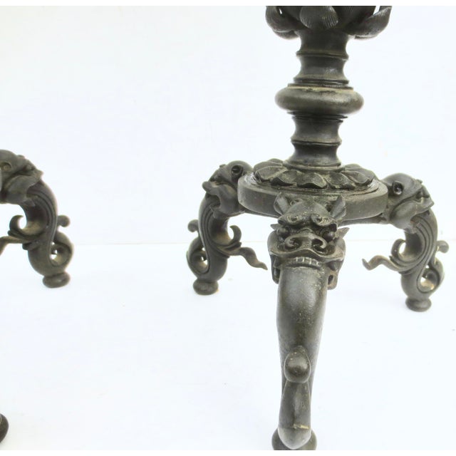 Pair Chinese Ming Bronze Candle Sticks- A Pair of 2 For Sale - Image 4 of 10