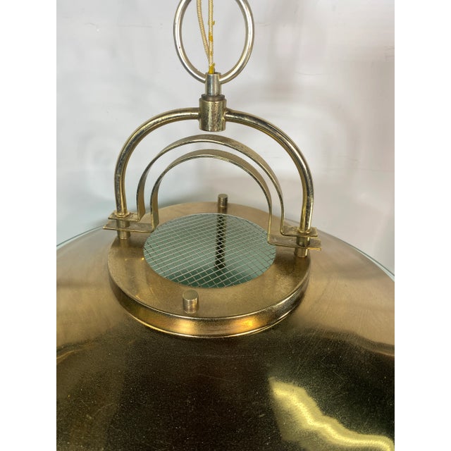 Mid Century Modern Brass and Frosted Glass Flying Saucer Style Chandelier For Sale In New York - Image 6 of 11