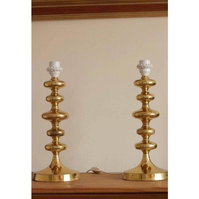 Gold Swedish Brass Bobbin Table Lamp, Set of 2 For Sale - Image 8 of 18