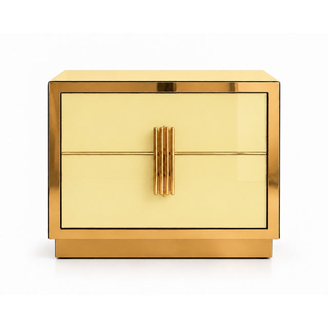 Contemporary Butter Yellow Glass Bedside Tables from Justfurnituress SRL, Set of 2 For Sale - Image 3 of 11