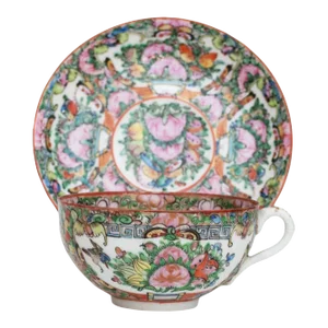 1950s Chinese Famille Rose Cup & Saucer Set- 2 Pieces