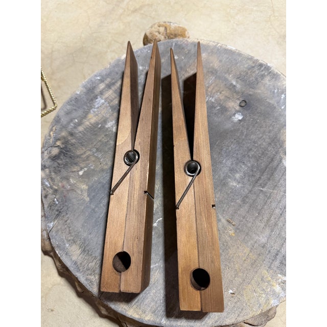 1960s Oversized Wood Clothespin Wall Mounted Towel & Quilt Holders - Pair For Sale - Image 4 of 4