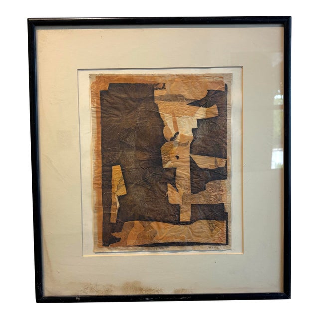 Vintage 60s Brown and Orange Abstract Screen Print For Sale