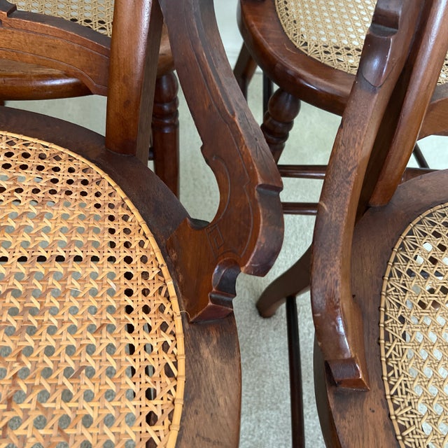 Late 19th Century Walnut Cane Bottom Chairs With Burl Inlay Set of 6
