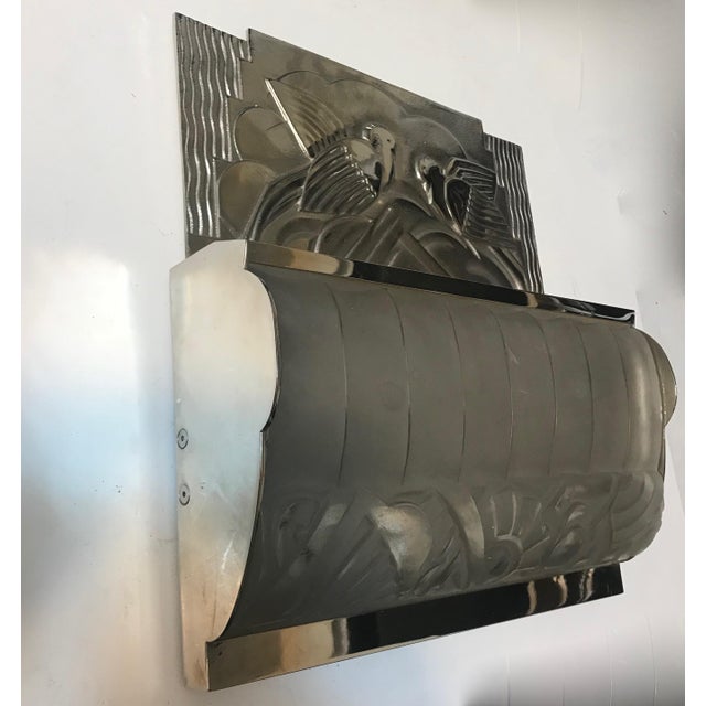 Silver French Art Deco Bird Sconces With Geometric Motif by Sabino - a Pair For Sale - Image 8 of 13