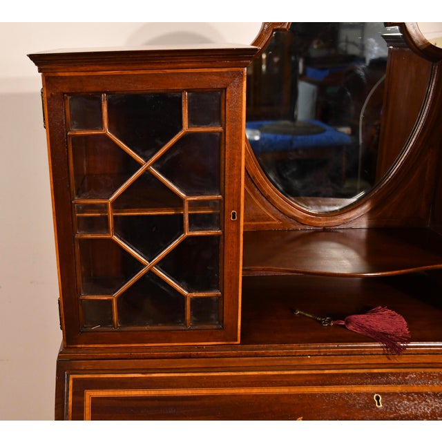1900 - 1909 1900s Antique English Edwardian Mahogany & Satinwood Inlay Secretary Desk Writing Desk For Sale - Image 5 of 18
