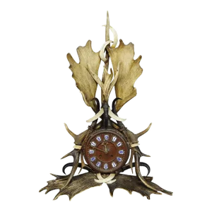 Circa 1900 Great Lodge-Style Black Forrest Antler Mantel Clock