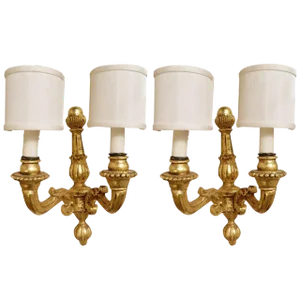 Italian Gold Leaf Wood Wall Sconces, 20th Century - a Pair