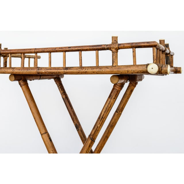 Wood Antique Anglo-Japanese Aesthetic Movement Scorched Bamboo and Lacquer Butler Tray Table For Sale - Image 7 of 9