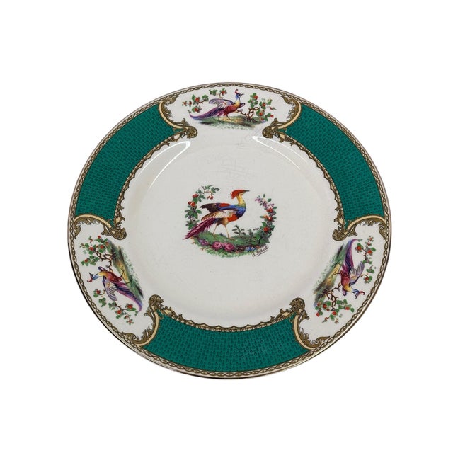Early 20th Century Myott Staffordshire Green Chelsea Bird Dinner Plates- Set of 12 For Sale - Image 9 of 9