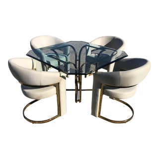 Milo Baughman for Carson's Brass & Glass Dining Set - Set of 5 For Sale