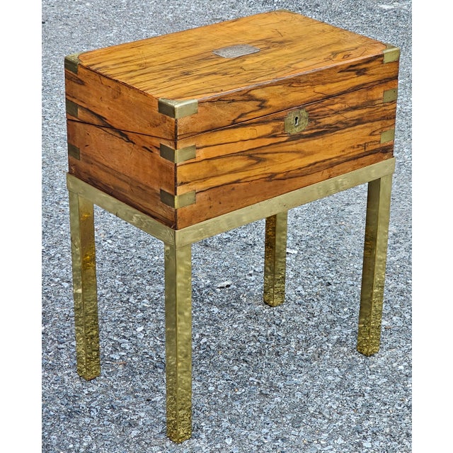 Victorian Victorian Silver & Brass Mounted Circassian Walnut Lap Desk on Gilt Metal Stand For Sale - Image 3 of 14