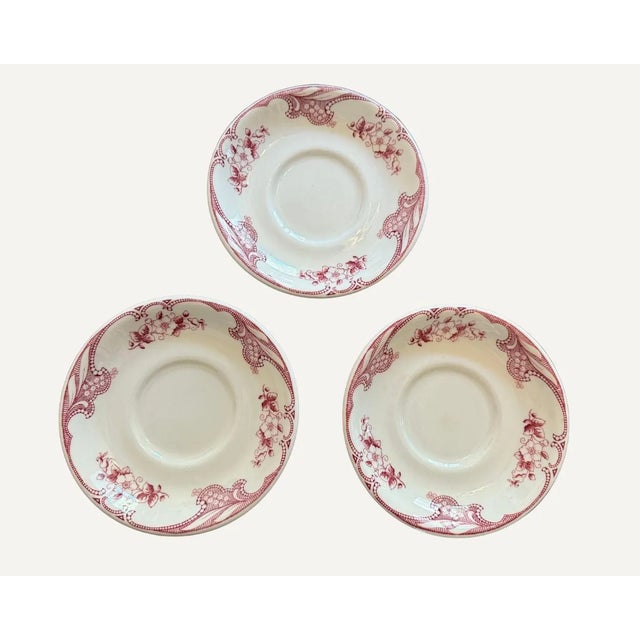 Set of 3 Antique Shenango Inca Ware Pink Floral Transferware Saucers For Sale - Image 4 of 6