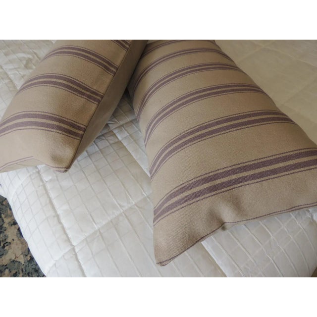 Textile Lavender and Taupe Long Bolster Decorative Pillows From Portugal - A Pair For Sale - Image 7 of 8