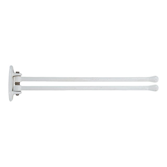 European Mid Century Enamel Double Arm Towel Rack For Sale