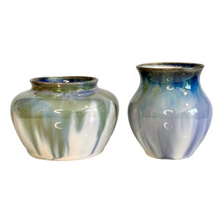 Art Deco Ceramic Vases with Green-Blue Gradient from Hugo Reinhold & Co, Germany, 1930s, Set of 2 For Sale
